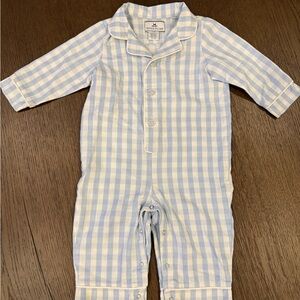 Petite Plume Light Blue Gingham Kids Pajama Romper 6-12 months